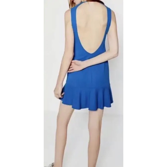 Zara NWT Electric Blue Open Back Dress with Ruffle and Frill Skirt Hem Small - Picture 10 of 12